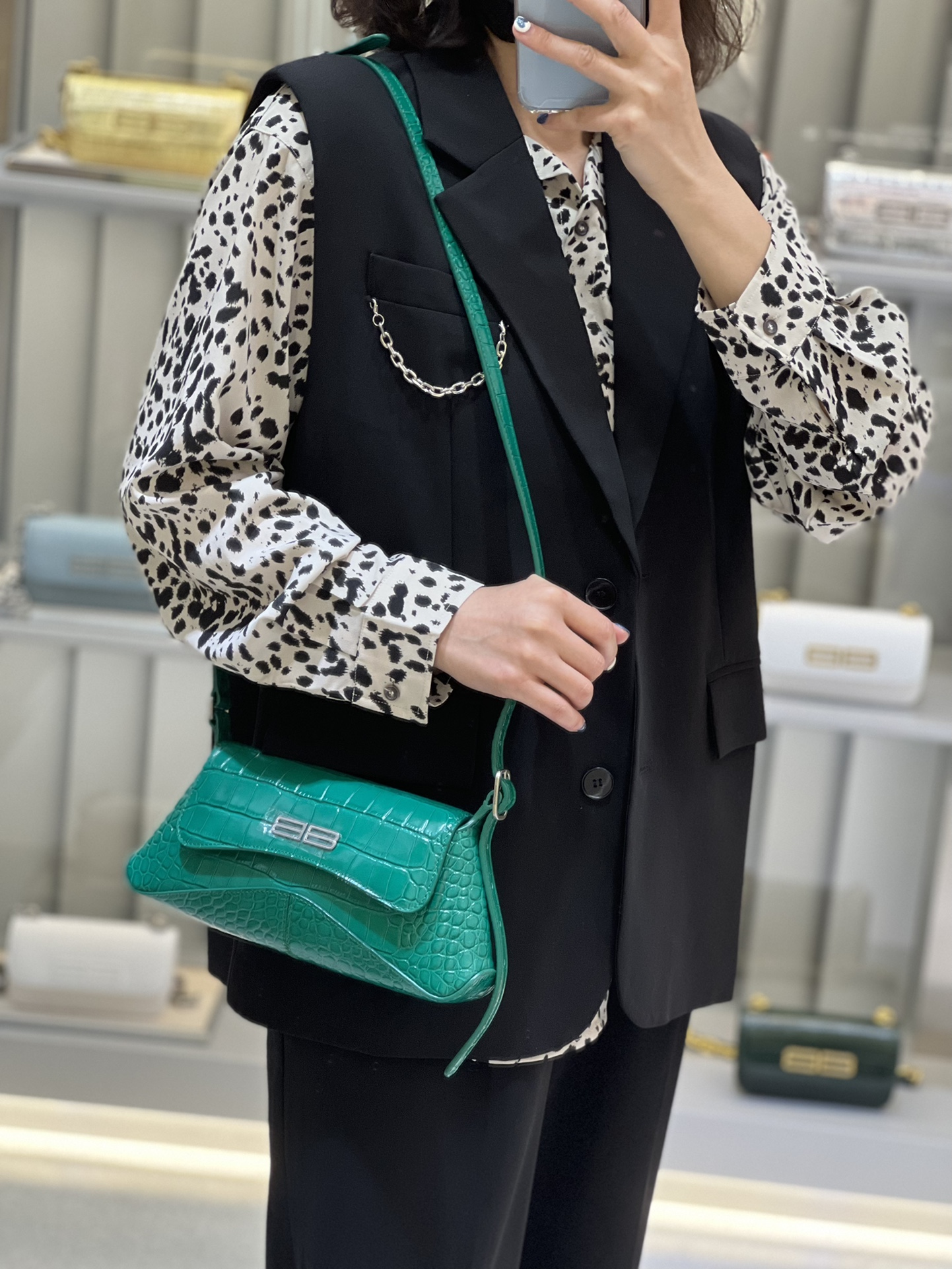 Balenciaga XX Small Flap Bag Crocodile Embossed Green